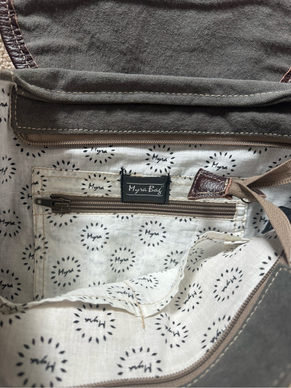 Myra Bag Neutral Cowhide & Floral Tapestry Crossbody Tote - Picture 3 of 4